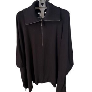 Chicos Black Quarter Zip Poncho Sweater Ribbed Collar Rayon Blend Womens S M